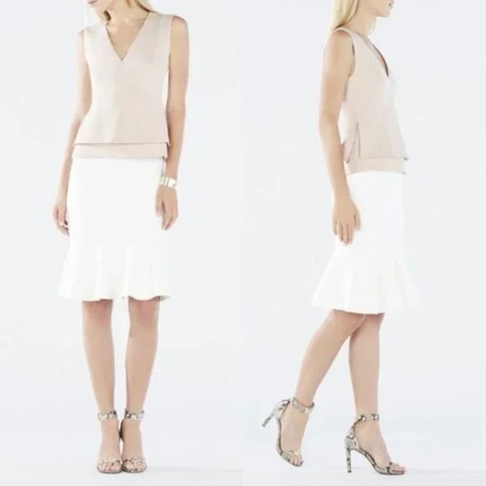 BCBGMaxAzria Bare Pink Layered V-Neck Sleeveless Peplum Top Size Large - Picture 10 of 13